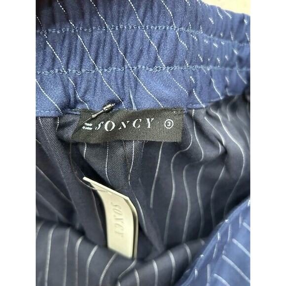 Soncy Mini Skirt Ruched Side Asymmetric Hem Unlined Pinstriped Blue 3 (22/24) - Picture 6 of 8